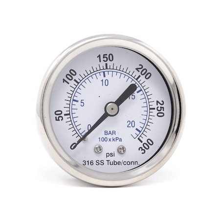 Pic Gauges 2 in Dial, 1/4 in NPT Male Center Back Location, Stainless Steel Case Material PRO-302D-204H-01